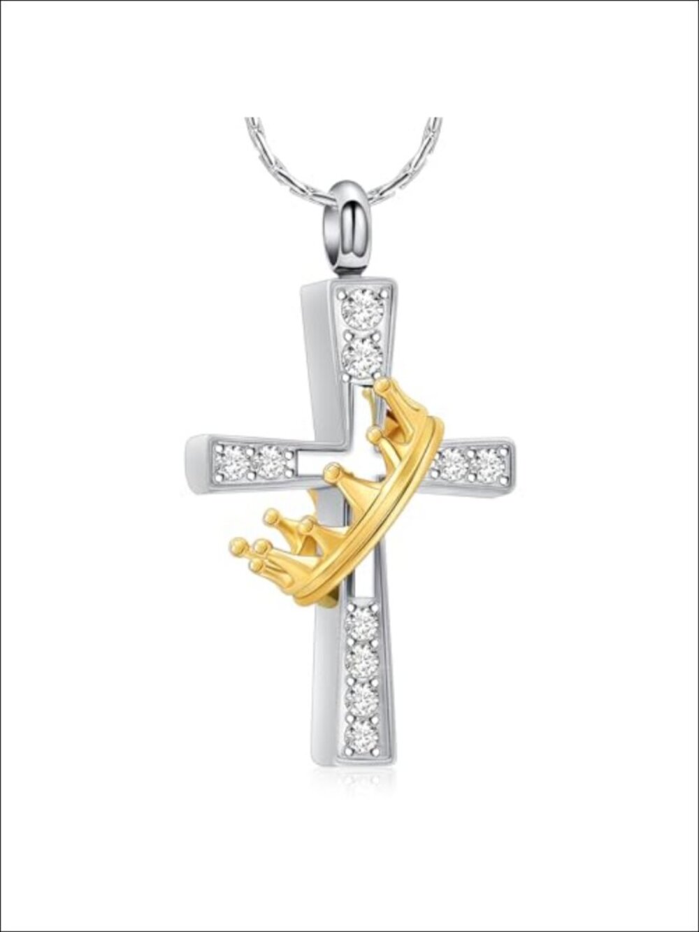 Crown Cross Urn Necklace Stainless Steel Cremation Memorial Pendant